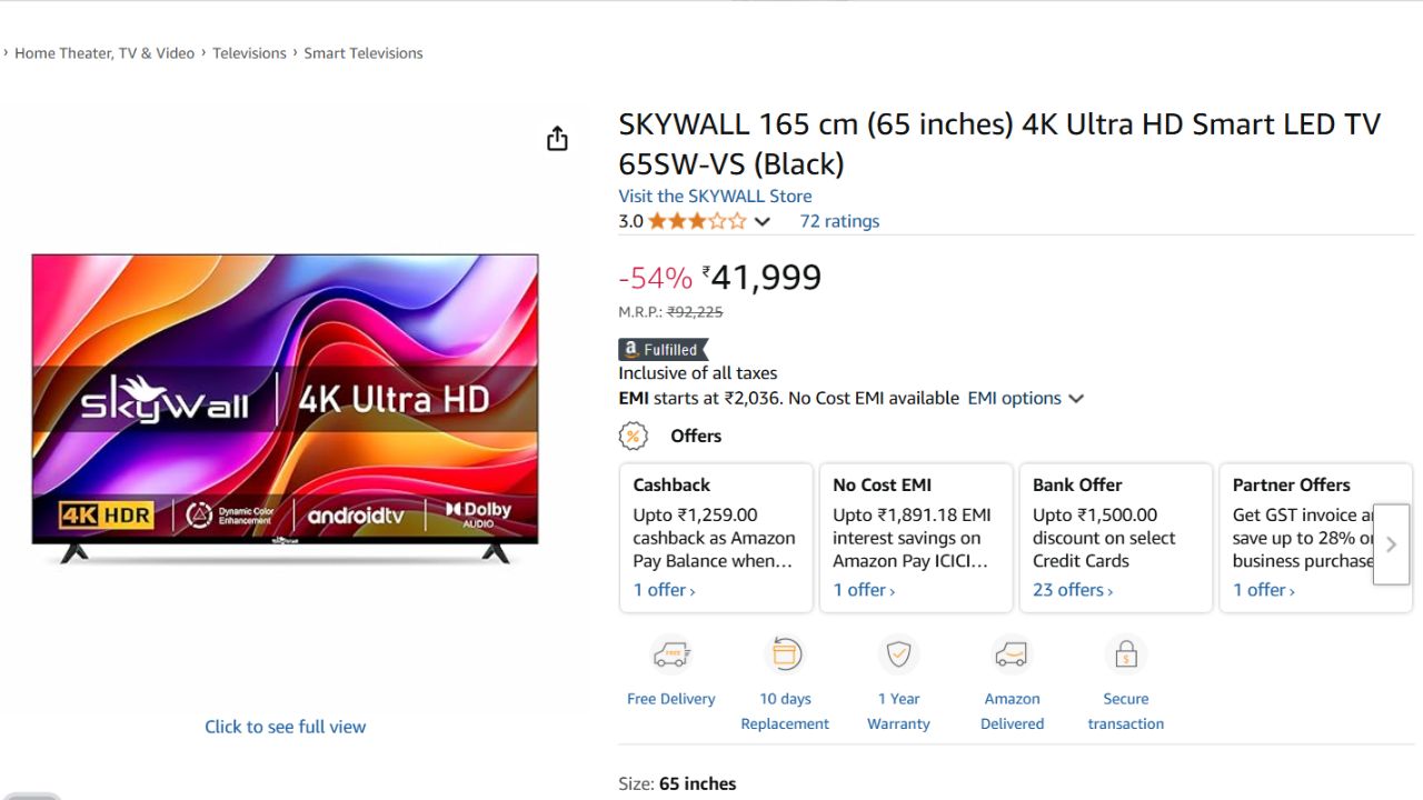65 Inch Smart TV Under Rs 40000