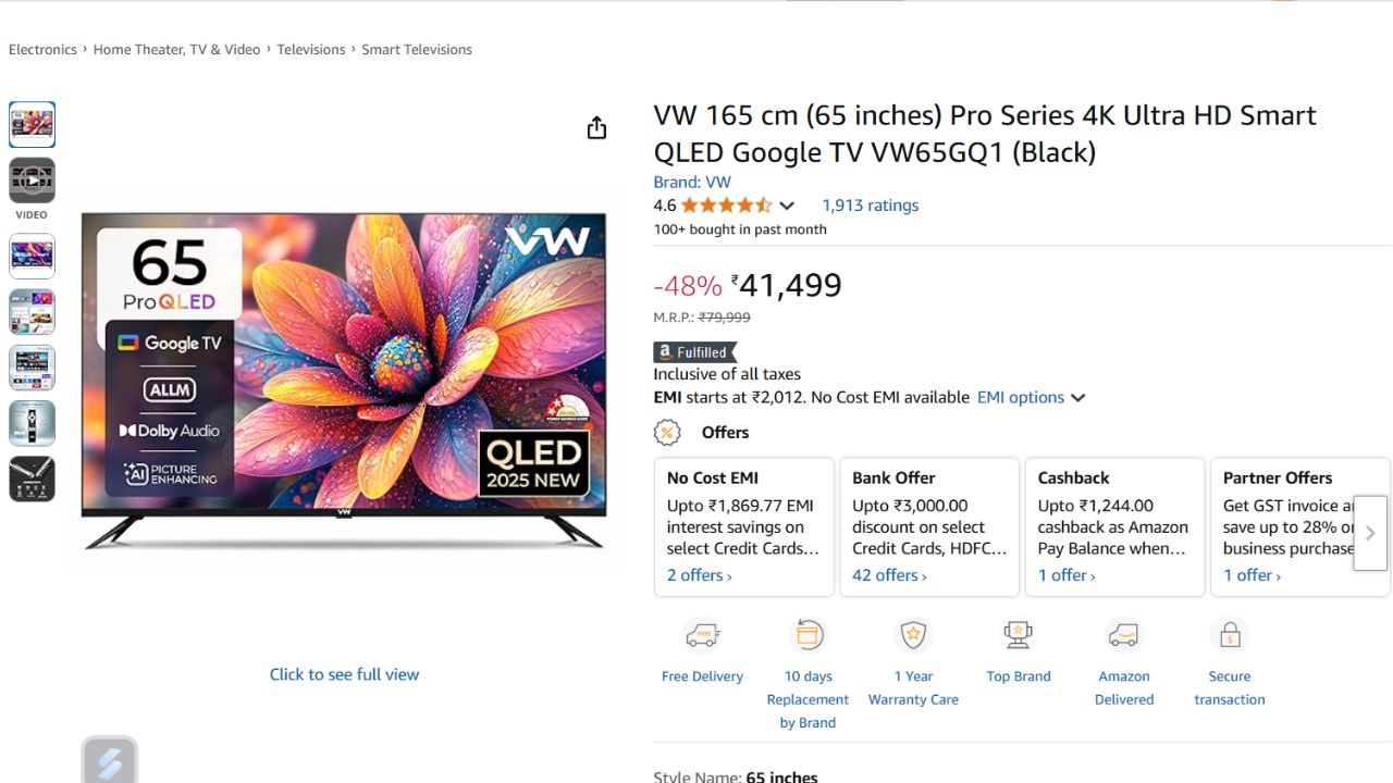 65 Inch Smart TV Under Rs 40000