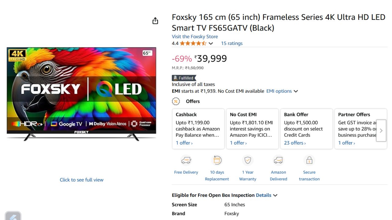 65 Inch Smart TV Under Rs 40000
